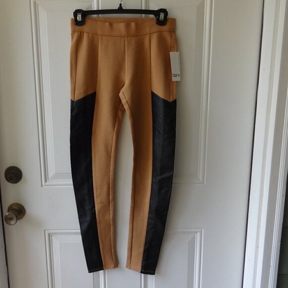 Bar III leggings size S, stretch Amber color with Black faux leather side panels - Picture 1 of 11